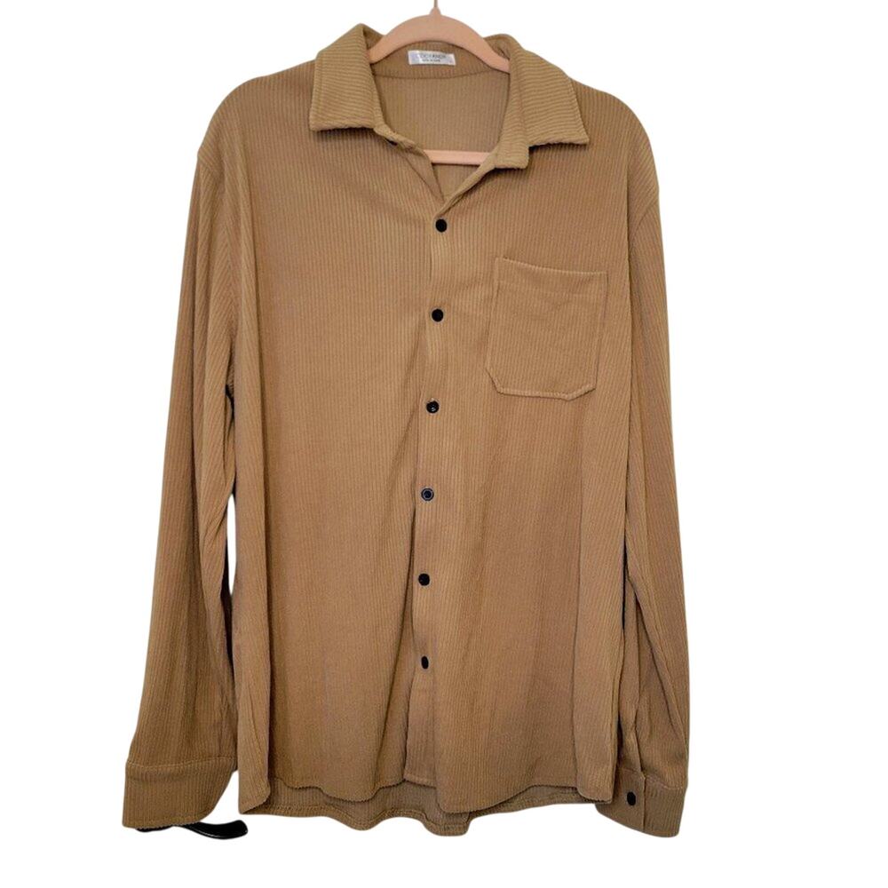 Coofandy‎ Beige Neutral Textured Thick Shirt Jacket Large